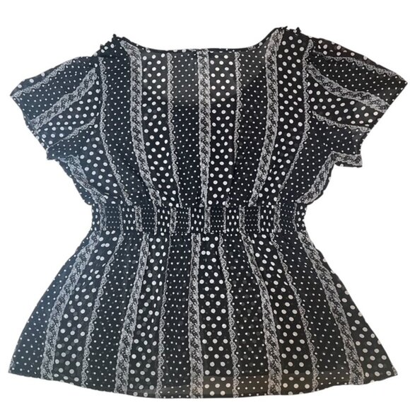 TORRID Black & White Polka Dot Ruffle Peplum Blouse - Size 3X - Picture 2 of 7